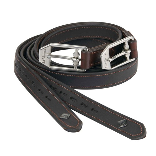 LeMieux Vector Stirrup Leathers Close Contact Nylon Core Brown/Black 130-145cm - Picture 2 of 4