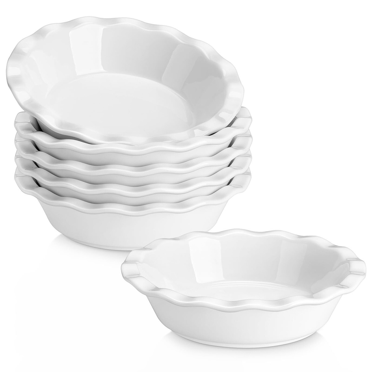 Set 12oz Mini White Ceramic Pie Dish Fluted Baking Tart Pans
