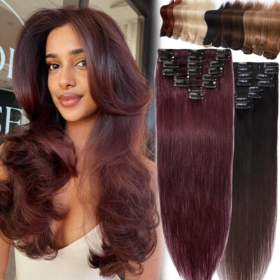 CLEARANCE 100% Real Human Remy Hair Extensions Clip In Soft Straight Full Head