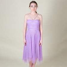 Vtg 50s Midi Dress XXS XS Lilac Purple Spring Polka Dot Handkerchief Hem Sz 0/2