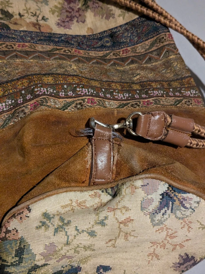 Bolso Mochila Vintage Express Tapiz Cuero Hobo Cubo Bolso Alfombra Foto 3 de 4