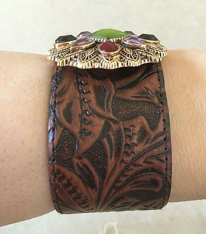Gorgeous New Barse Cuff Bracelet, Genuine Stones & Genuine Leather MSRP $150 - Image 4 of 4