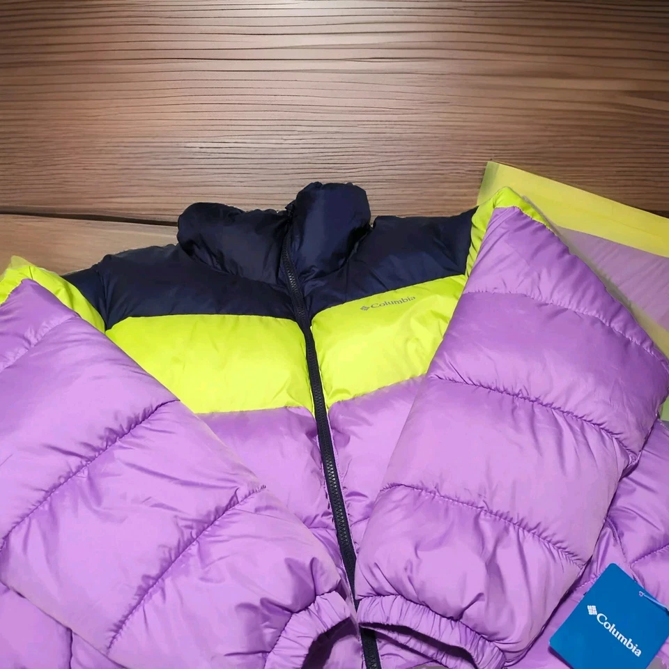 Columbia Womens Puffect Color Blocked Puffer Jacket Purple Blue Yellow Sz 2X - Image 2 of 4