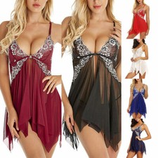 Plus Size Womens Sexy Lace Lingerie Dress Night Sleepwear Babydoll Thong Pajamas