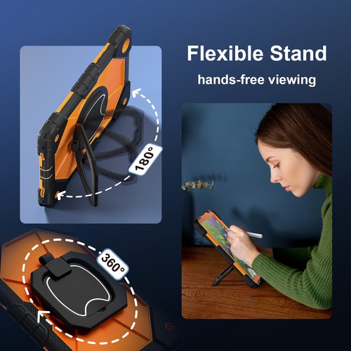 For Samsung Galaxy Tab A9 Plus / A9 2023 Heavy Duty Rotating Stand Case w/ Strap - Picture 6 of 105