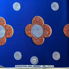 African Wax Print Fabric Blue Orange - 34"x44"