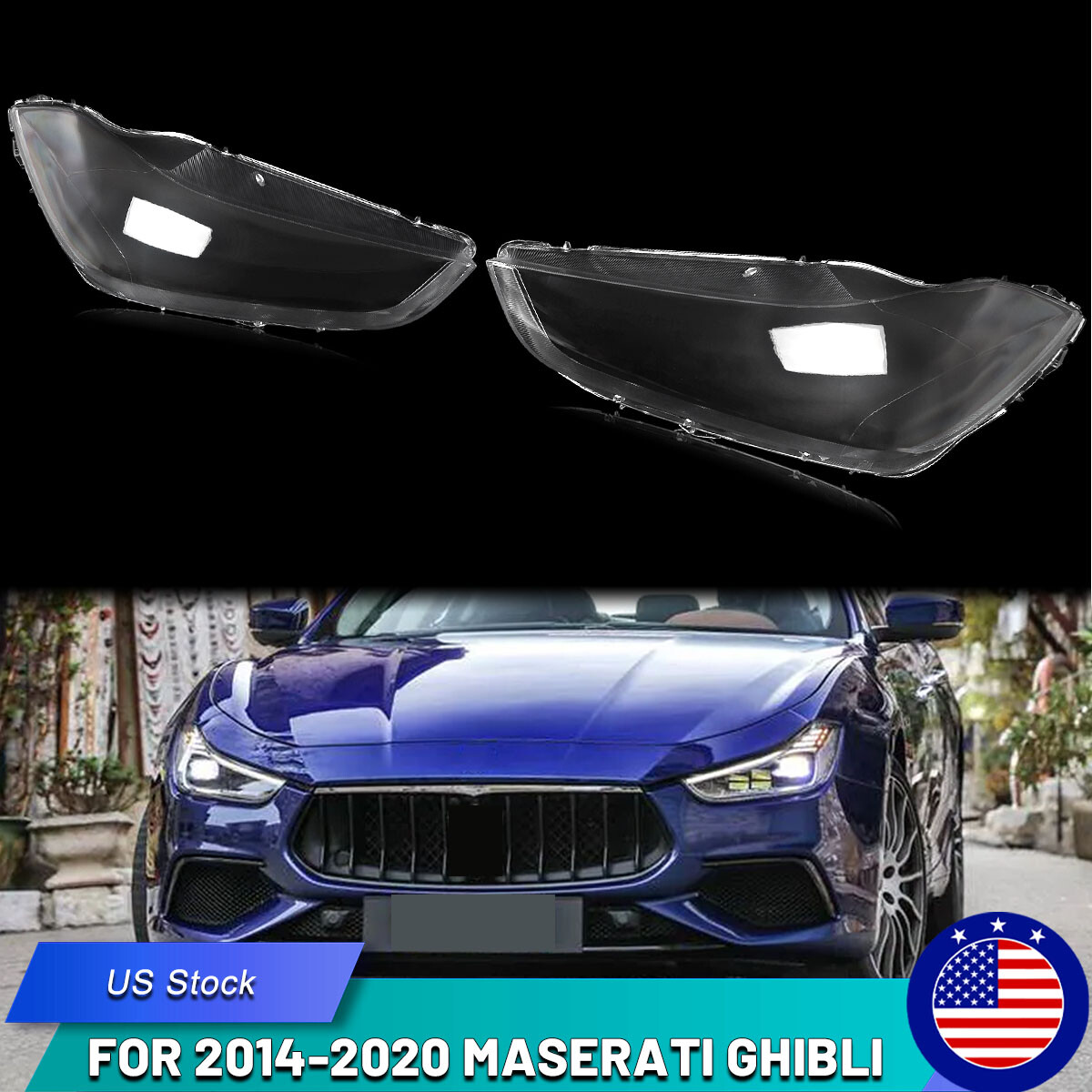 Front Headlight Lens Cover Clear Shell For 2014-2022 Maserati Ghibli Right+Left