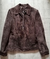Bhs Ladies Chocolate Brown Suede Leather Biker Short Jacket Uk 12 Pristine