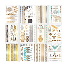 8 Metallic Gold Henna Temporary Tattoos Mandala Tattoos Feathers Dream Catcher