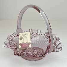 Fenton Pink Glass Cabbage Rose Basket Ruffled Crimped Edge Wedding Dusty Rose