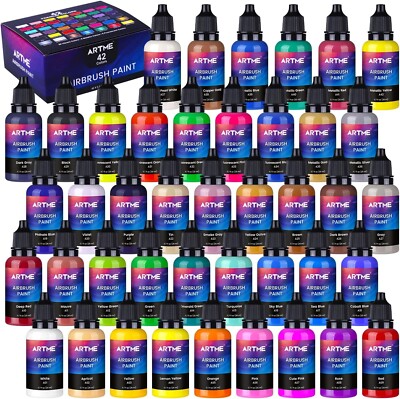 Airbrush Paint,42 Colors Opaque & Water Based Acrylic Airbrush Paint Set