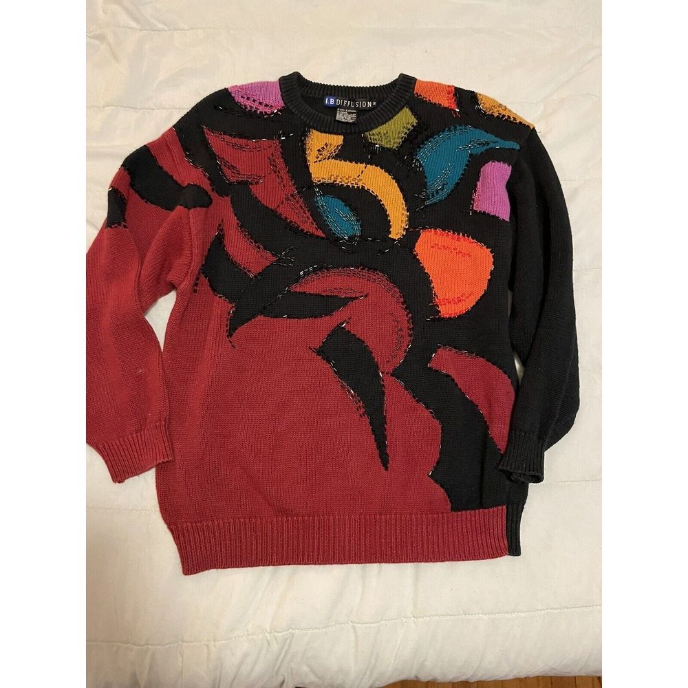 IB Diffusion 90's Y2K Beaded Patchwork Sweater Wo… - image 1