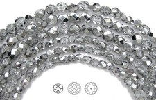 Czech Fire Polished Round Faceted Glass Beads Crystal Labrador CAL Half Silver
