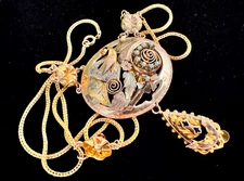 ATQ J&N Mark Pink Crystal Seed Pearl Medallion Festoon 12K Gold Filled Necklace