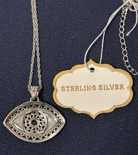 Annika Witt - Evil eye necklace Sterling Silver abalone & stone Bali- 16"+2" - Picture 4 of 7