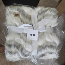 Beautiful Ugg Rosia Faux Fur Throw Blanket Wave Snow Multi 70" X 50"