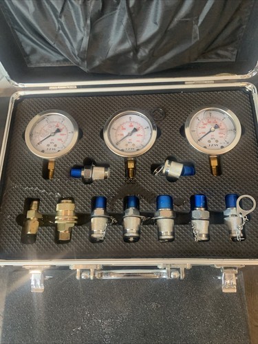 Hydraulic Pressure Test Kit 600BAR Diagnostic 3 Gauge 9 Couplings Excavator Tool - Picture 2 of 8