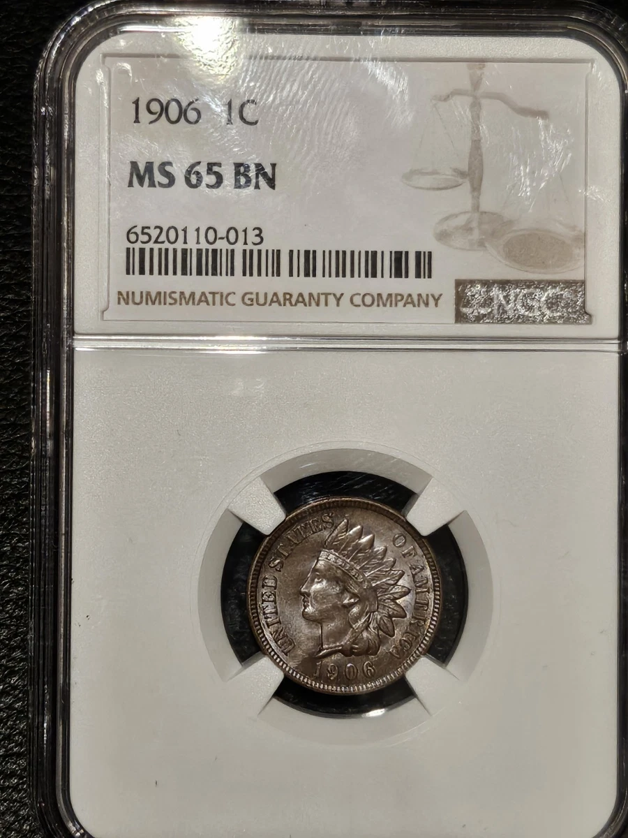 MS 65 Graded 1906 Year Indian Head Small Cents (1859-1909) for