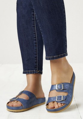 Comfortview Women's The Maxi Leather-Like Adjustable Slip On Footbed Sandal
