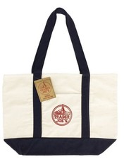 LOT OF 2 Trader Joes Reusable Canvas Tote Bag Heavy Duty Bag Blue White NWT NEW