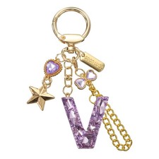 Initial Letter Keychain for Women Cute Heart Butterfly Star Chain Purple V