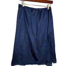 Vintage Vanity Fair Navy Blue Lace Trim Half Slip Antron III Nylon Midi Med