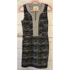 Tabitha Tweed Print V Neck Sleeveless Sheath Dress Women Size 2 Black Gray