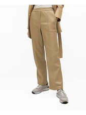 MNG Womens Beige Pocketed Elastic Waist Straight Leg High Waist Pants L