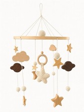 Boho Wooden Crochet Baby Mobile Moon Stars Clouds Nursery Decor