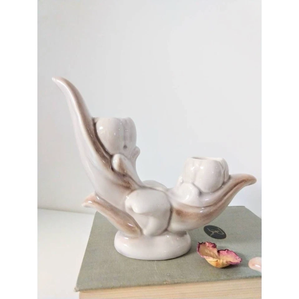 Vintage Roselane California Pottery Double Tulip Candle Holder Set Pasadena - Image 3 of 4