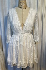 Womens White Lace Fit Flare 1/2 sleeve Tunic /mini Dress Sz S Pre-owned