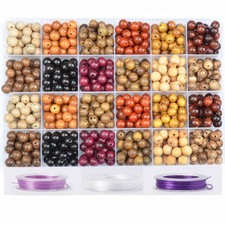 6mm Natural Mixed Wooden Round Loose Beads Jewelry Making KIT with Thread and Ne