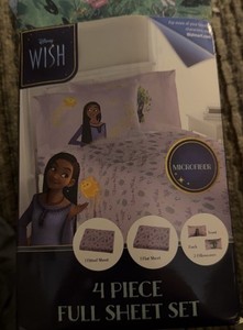 DISNEY WISH 4 Piece Full Sheet Set Fitted/Full Sheets 2 Pillows Cases