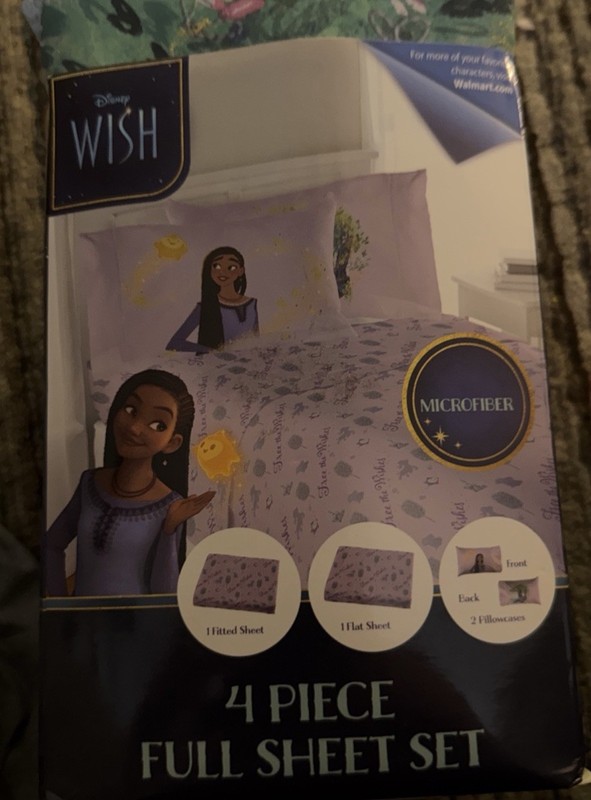 DISNEY WISH 4 Piece Full Sheet Set Fitted/Full Sheets 2 Pillows Cases