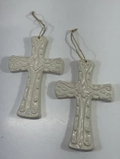 Ceramic Holy Cross Set Of Two Glossy White Off White Hang 11”