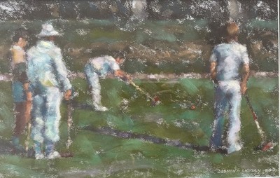 Desmond O Hagan Original Signed Pastel Painting Croquet In The Park 25 x19  1986