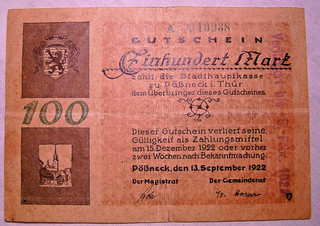 168) Pößneck Stadt ★★★ 100 Mark 13. Sep. 1922 ★★★ bis 5.2.1923 verlängert