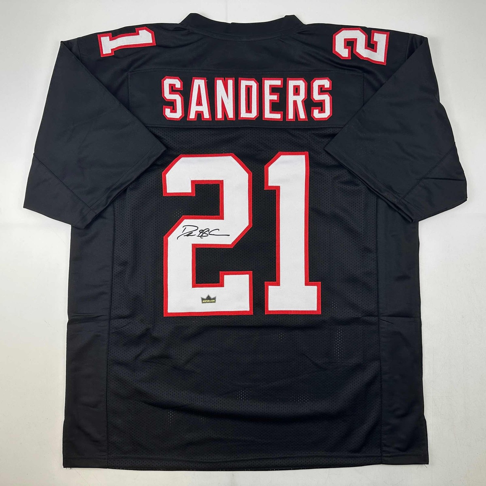 Facsimile Autographed Deion Sanders Atlanta Black Jersey Size Men's XL