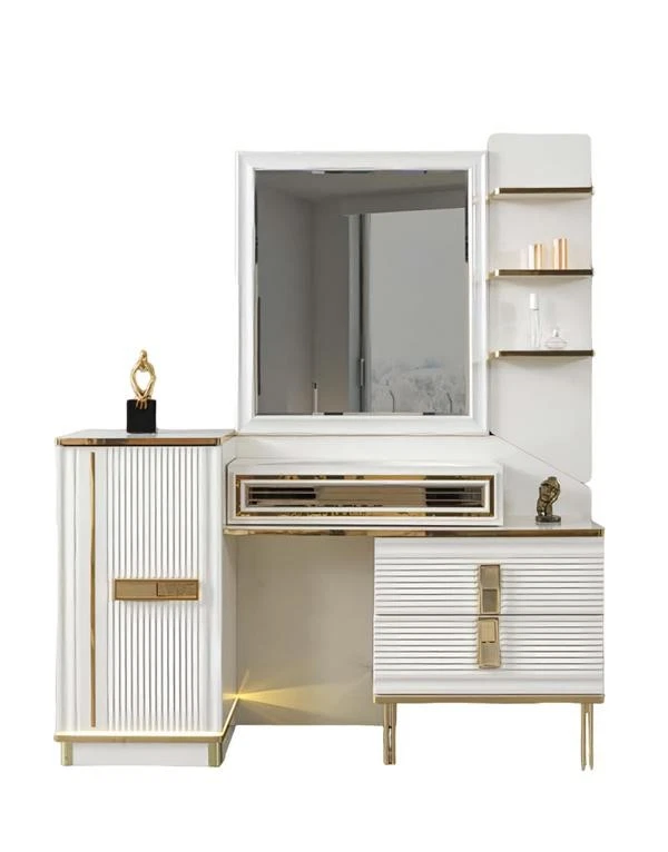 Schminktisch Makeup Tisch Kommode Mit Spiegel Holz Edelstahl Weiß Gold - Bild 1 von 1