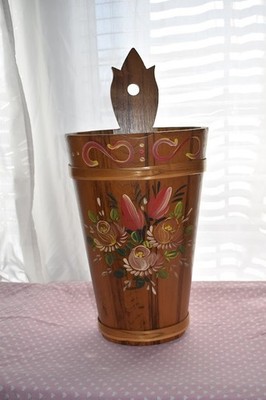 Vintage German Handpainted Wooden Umbrella Stand