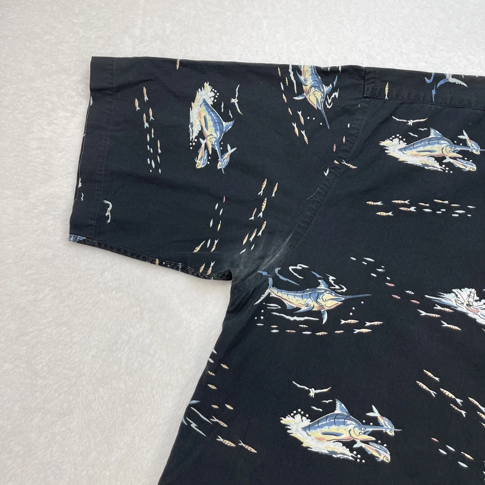 VTG Bimini Bay Hawaiian Tee Fishing Shirt XL Button Up Marlin Swordfish Deep Sea - Image 4 of 4