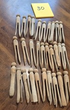 Vintage Wooden Clothes Pins 1950's/Crafts/Round Head Flat Top - 30 Quantity