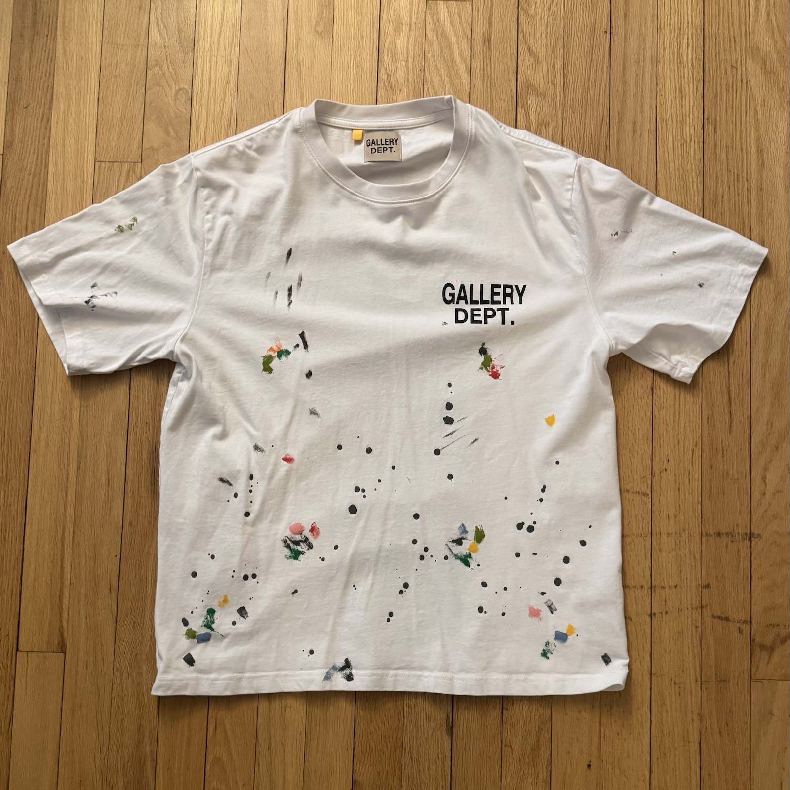 Gallery Dept. Paint Splatter Logo White Cotton XL Men's Short Sleeve T-Shirt
