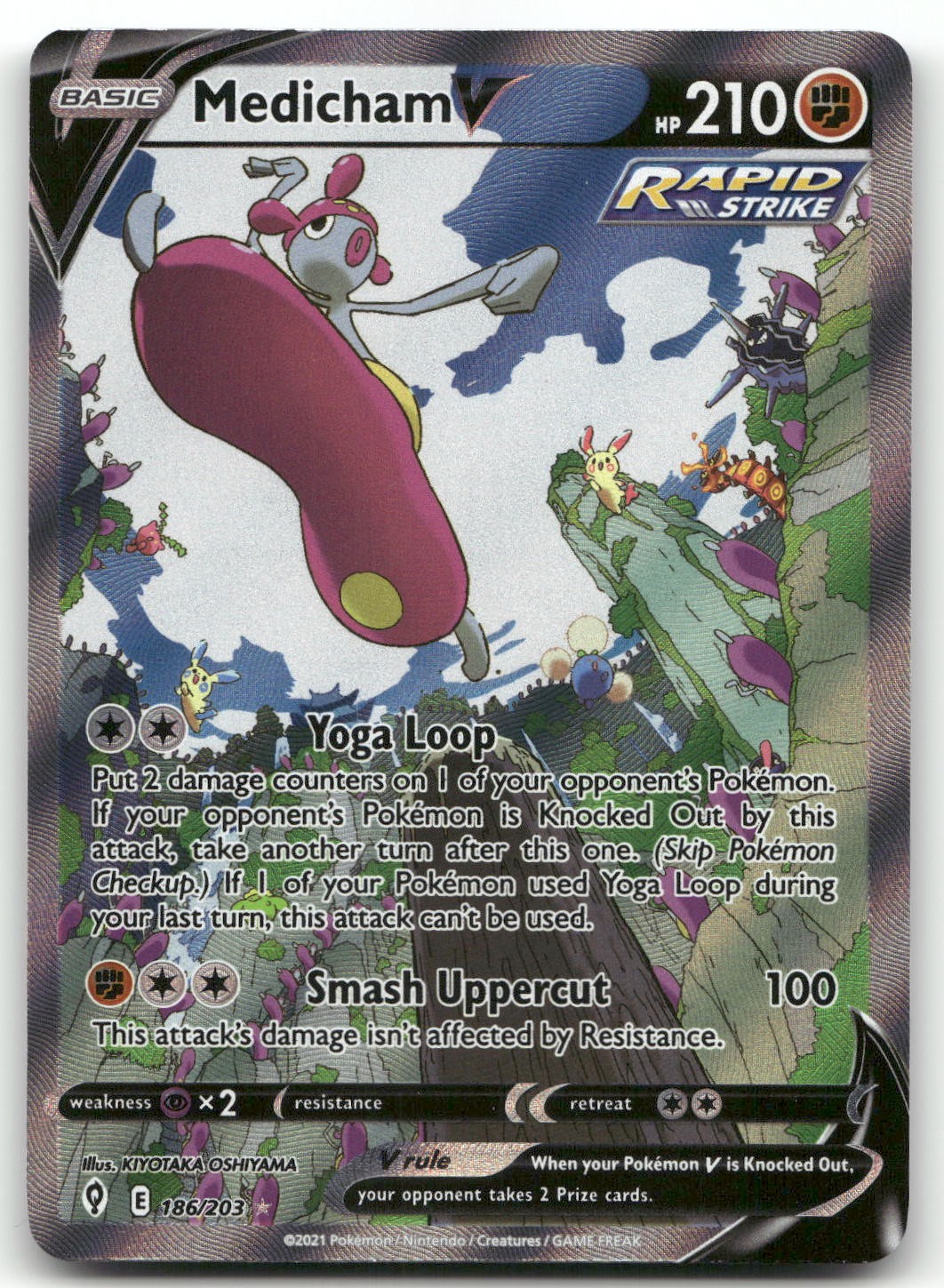 Medicham V (Alternate Full Art) #186/203 (Holo) LP: Evolving Skies Pokemon