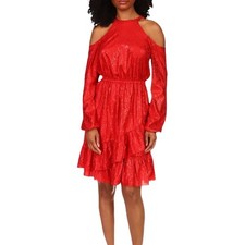 MICHAEL Michael Kors Women's NWT $165 Red Metallic Cold-Shoulder Dress, Size XL