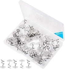 50 Upholstery Pins Bed Skirt Fabric Screws Twist Holders Headliner Tacks Clear