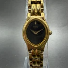 Seiko Watch Women 17mm Black Dial Gold Tone Oval V400-5588 New Battery Vintage