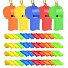  48Pcs Plastic Whistles, Sports Whistle Bulk with Lanyard, Super Loud Training 