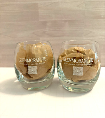 Set of 2 Glenmorangie Scotch Whisky Glasses Tumblers Etched Logo Heavy Base EUC!