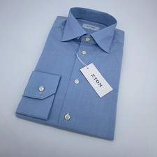 Eton Dress Shirt Mens M 15 1/2 - 39 Blue White Check Slim Fit Collared Button Up